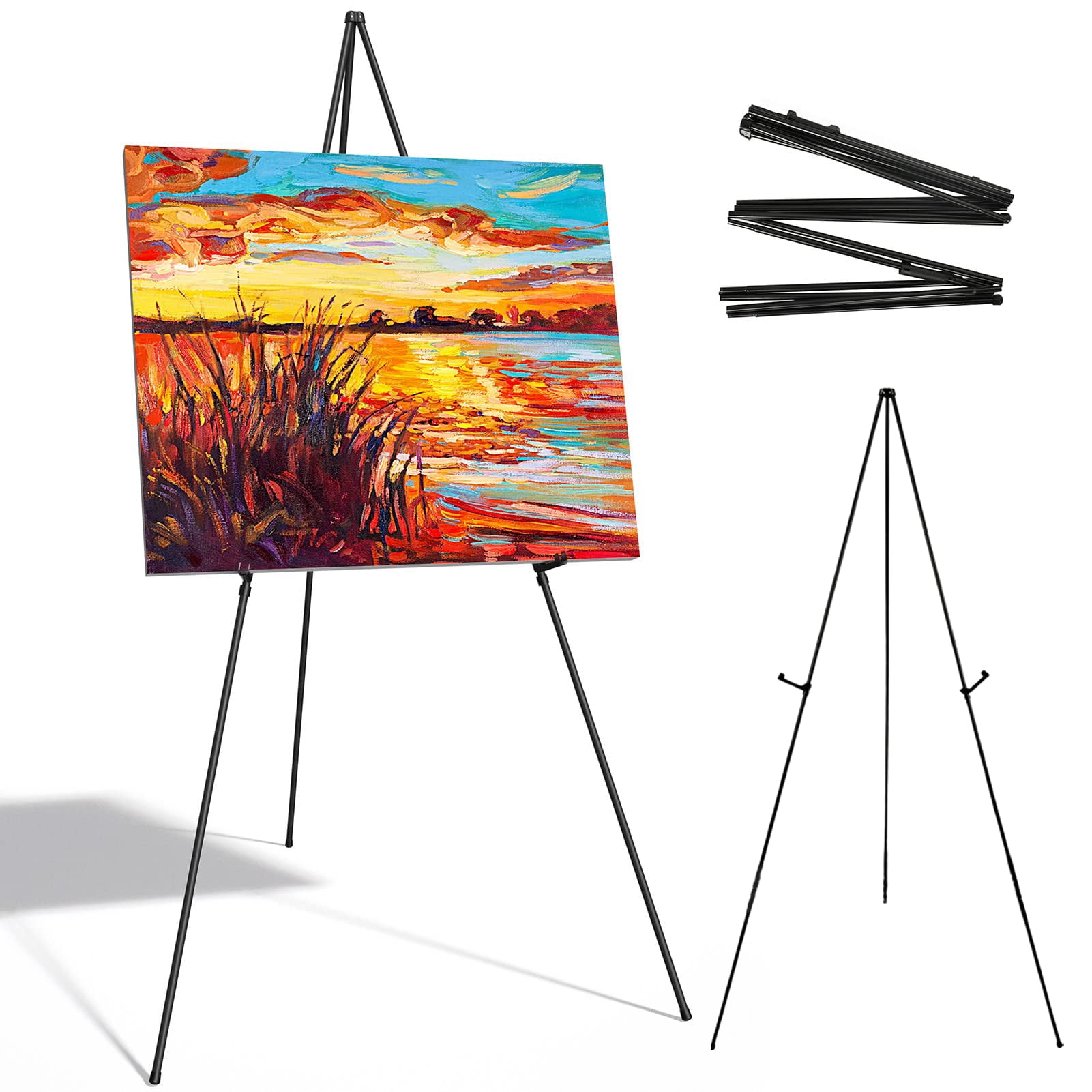 Display Easel Easel Stand Tripod Portable Collapsible Adjustable Height  Painting Art Easel Floor Easel for Display Holder Wedding Signs Home Argent  