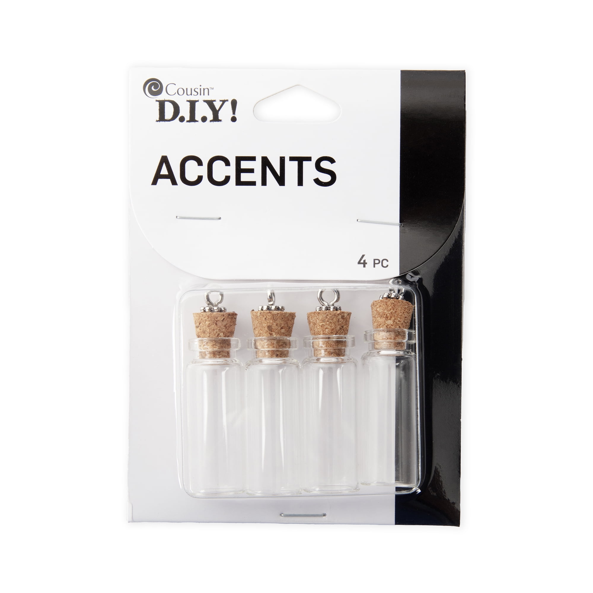 Cousin DIY Glass Bottle Charms with Cork Stoppers, 4 Pack, Unisex Craft Supplies
