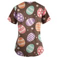 thumbnail image 4 of Camisetas Fiudx para Mujer Pascua V-Cuello Casual Manga Corta Bolsillos Impresos Tops Blusa uniforme, 4 of 4
