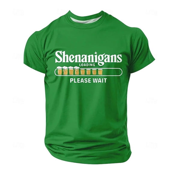 IWRICH Shenanigans Loading Please Wait Funny St Patrick's Day T-Shirt for Men Crew Neck Short Sleeve Tees Casual Fashion Tops Light Green XL