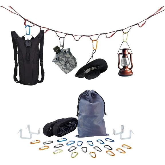 1bag Rock Climbing Tools set Including Aluminum Alloy Carabiners Nylon Straps Polyester Water-proof Storage Bags & Polycotton Sports Hanging Ropes Mixed color 45.6x24x3.5~4.5mm