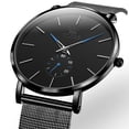 thumbnail image 4 of OLEVS Black Watches for Men Fashion Simple Ultra-Thin Minimalist Mesh Stainless Steel Strap Waterproof Quartz Analog Mens Wrist Watch, Gifts for Men, 4 of 11