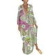 thumbnail image 1 of Gibobby Vestido casual de verano para mujer Vestido a media pierna con botones y estampado floral de manga larga con cuello en V casual para mujer(Verde,M), 1 of 5