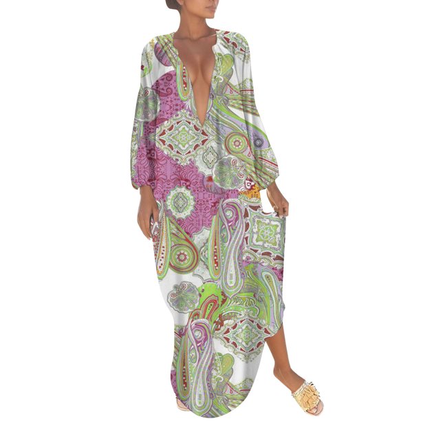 Gibobby Vestido casual de verano para mujer Vestido a media pierna con botones y estampado floral de manga larga con cuello en V casual para mujer(Verde,M)