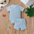 thumbnail image 4 of Maxcozy Summer Newborn Baby Boy Girl Ribbed Outfits Cotton Button Short Sleeve Tops Bodysuit + Shorts, 4 of 12