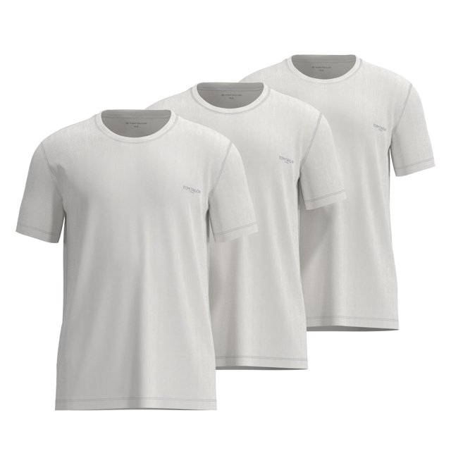 TOM TAILOR Camiseta para hombre, paquete de 3 - Cuello redondo, manga corta, jersey sencillo, algodón, liso Blanco XL (X-Large)