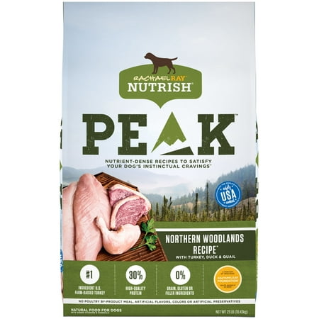 Rachael Ray Nutrish PEAK Natural Dry Dog Food, Grain Free, Northern Woodlands Recipe with Turkey, Duck & Quail, 23