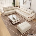 thumbnail image 4 of Elegant Leather Sectional Sofas Sets with Cup Holder, Adjustable Headrests & Bluetooth Speaker - MINGDIBAO Living Room Couches My Lux Decor Round, 4 of 12