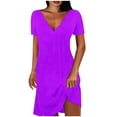 thumbnail image 3 of Ahuyic Womens Summer Casual Dress,Womens Plus Size Dress,Womens Solid Color Short Short Sleeve-Neck Mid-Calf Dress,Purple,M, 3 of 5