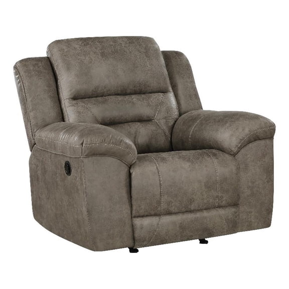 Pemberly Row Polished Microfiber Upholstered Rocker Reclining Chair in Brown