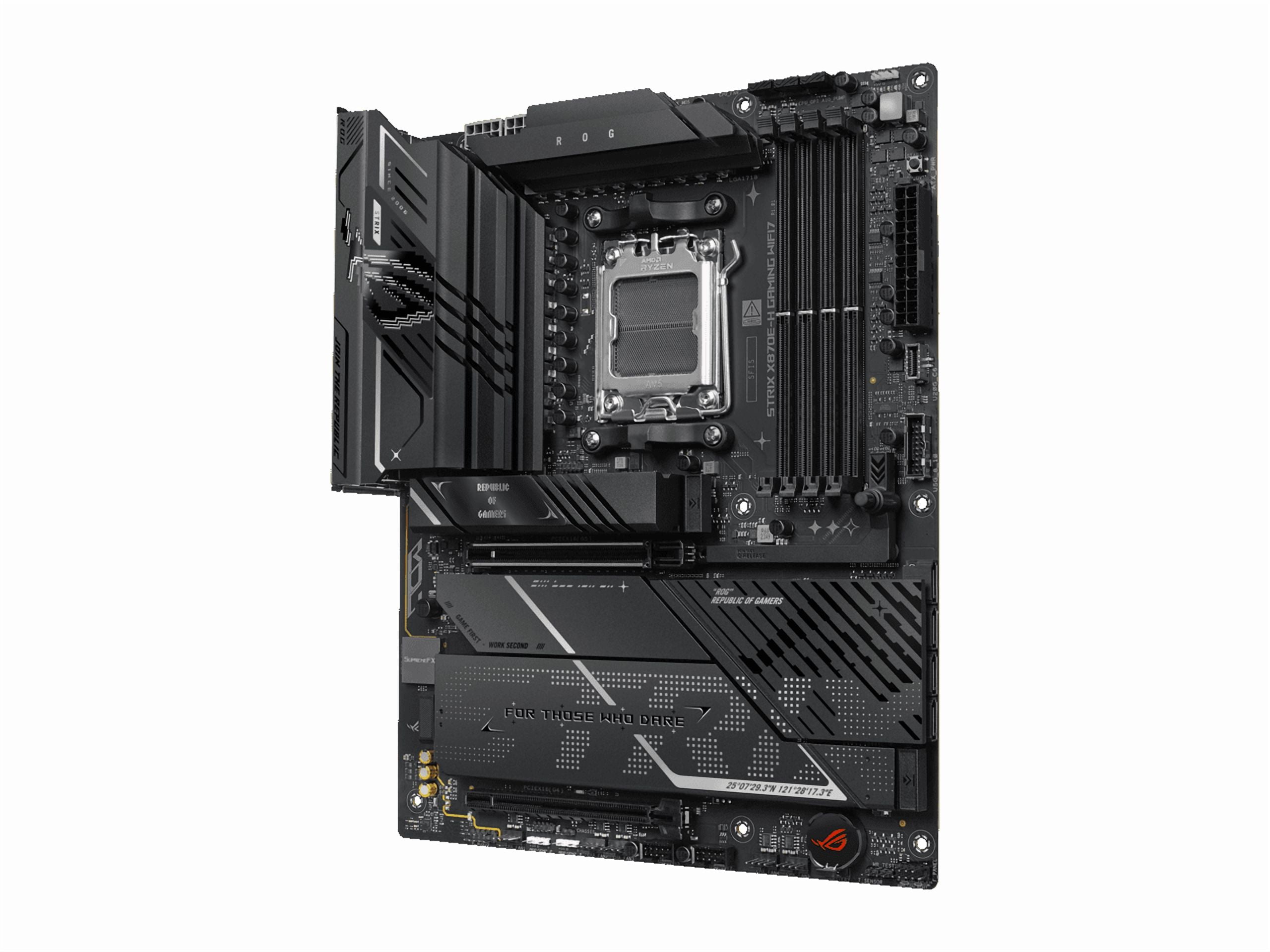 ASUS ROG STRIX X870E-H GAMING WIFI7 AMD X870E-H ATX motherboard with 16+2+1 power stages, Dynamic OC Switcher, Core Flex, DDR5 AEMP, WiFi 7, 4x M.2, PCIe 5.0, Q-Release, dual USB4 ports and USB 10Gbps