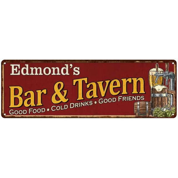 Edmond's Bar and Tavern Red Chic Sign Man Cave Decor Gift 6x18 206180002273