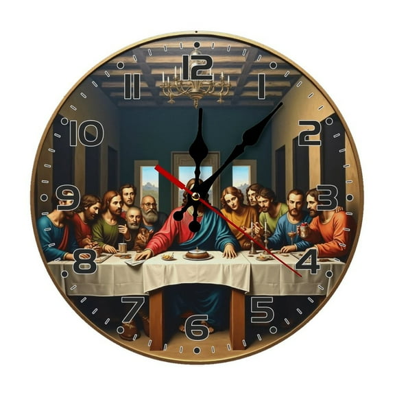 Leonardodavinci Thelastsupper,_00002 Wall Clock 10 Inch Silent Non Ticking Round Wooden Clock Decoration for Living Room Kitchen Bedroom Bathroom Office Classroom