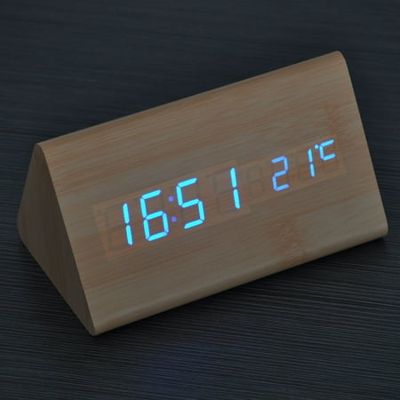 OATIPHO Alarm Clock Plug In Blue Light Digital Wooden Clock 1 Set 5.9*3.5*3.1in