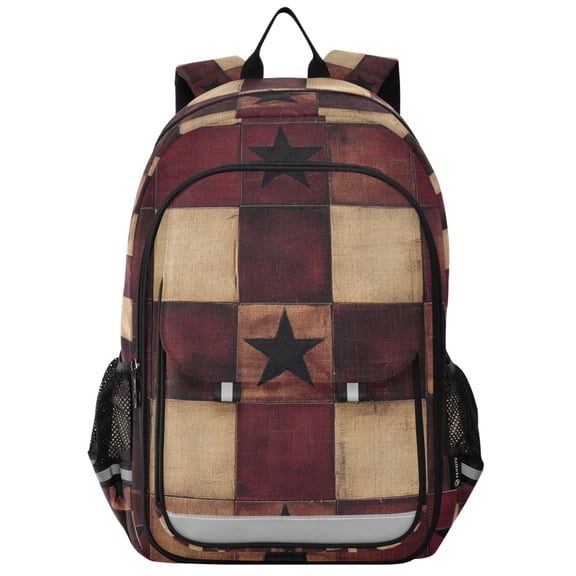 FORMRS Unisex School Backpack 17" Student Travel Bag with Laptop Compartment, Star Spangled Squares