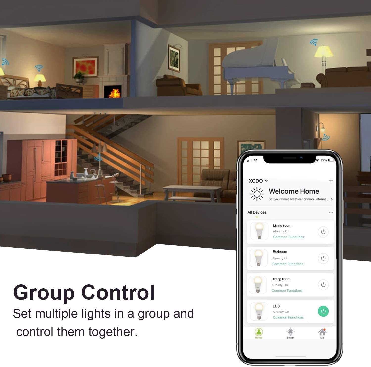 XODO Smart Light Bulb, Color Changing Wi-Fi LED Light Bulbs with App and Voice Control, 4-Pack