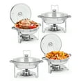 thumbnail image 1 of Ensemble de 4 Buffets à Réchaud, Réchauffe-Aliments Ronds en Acier Inoxydable de 5 Qt avec Couvercles en Verre, Plateaux d'Égouttement et Supports, Parfaits pour la Restauration, les Fêtes et les Banquets de Mariage, 1 of 6