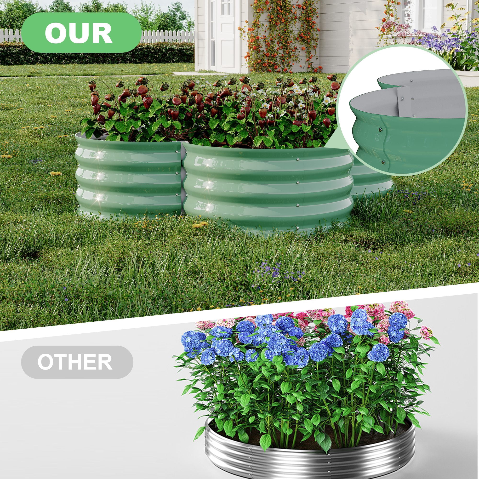 WildBreak Outdoor Raised Garden Bed Kits, Petal Shape, Metal Planter Box 47.6 x 47.6 x 11.8", Green