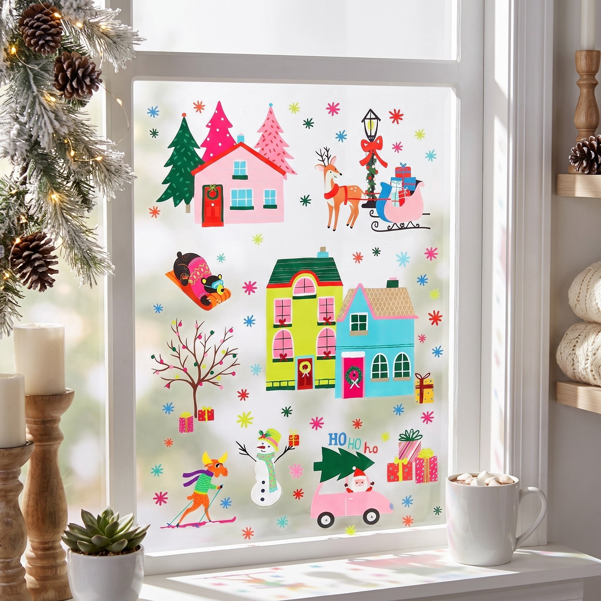 Christmas Houses Window Clings, Multicolor, by Holiday Time
