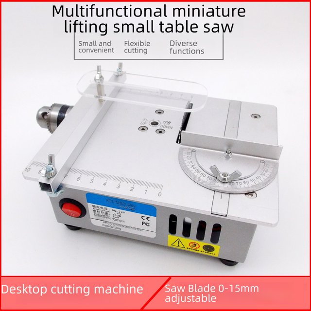 Scie de Table Mini 24V avec Réglage en Hauteur - Outil de Découpe Compact DIY pour Menuiserie, Acrylique & PCB, Scie de Précision avec Fonction Moulin, Accessoires Standard Inclus (Levage Moyen)