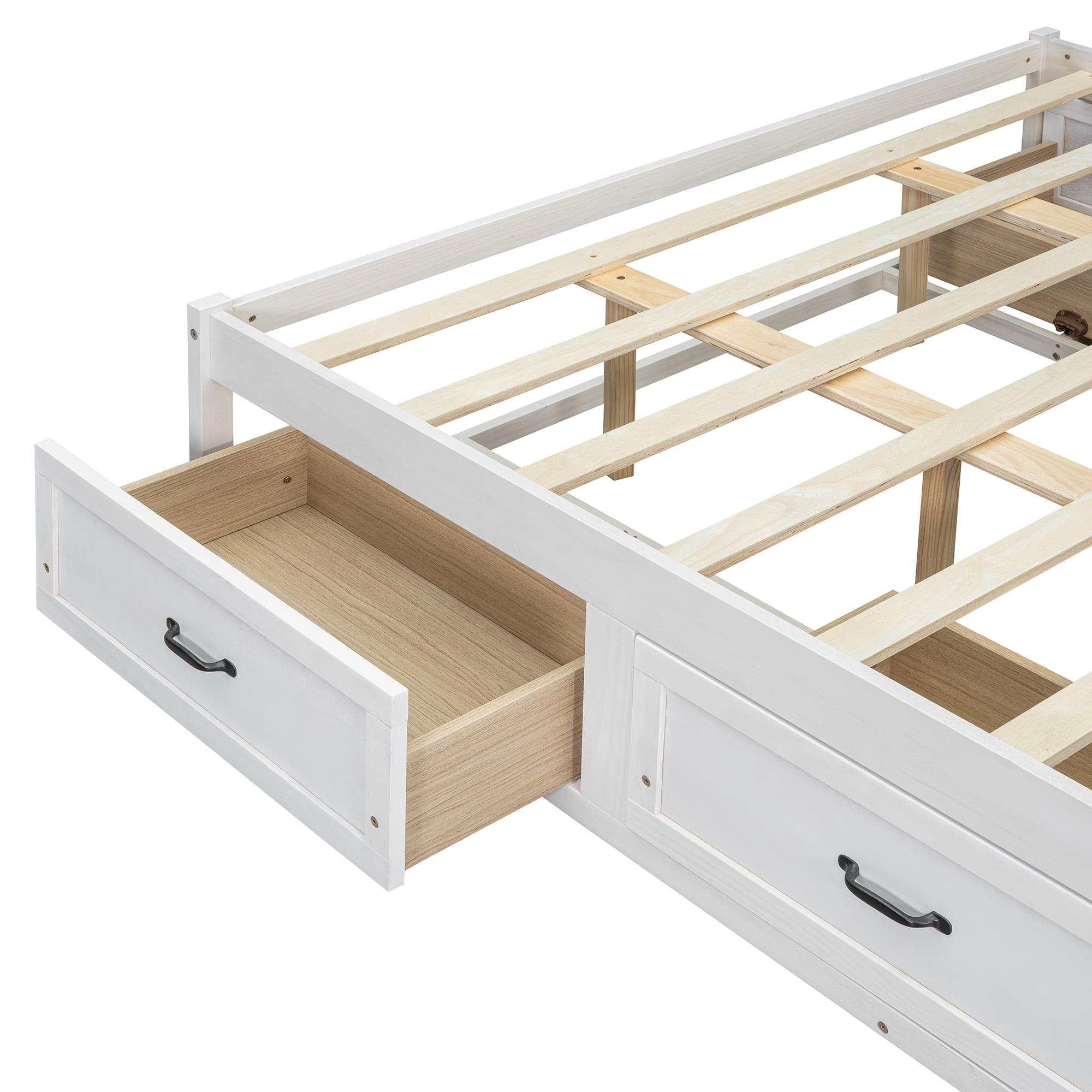 Aukfa Queen Size Storage Platform Bed with 6 Drawers, Farmhouse Captain Bed Frame, Antique White