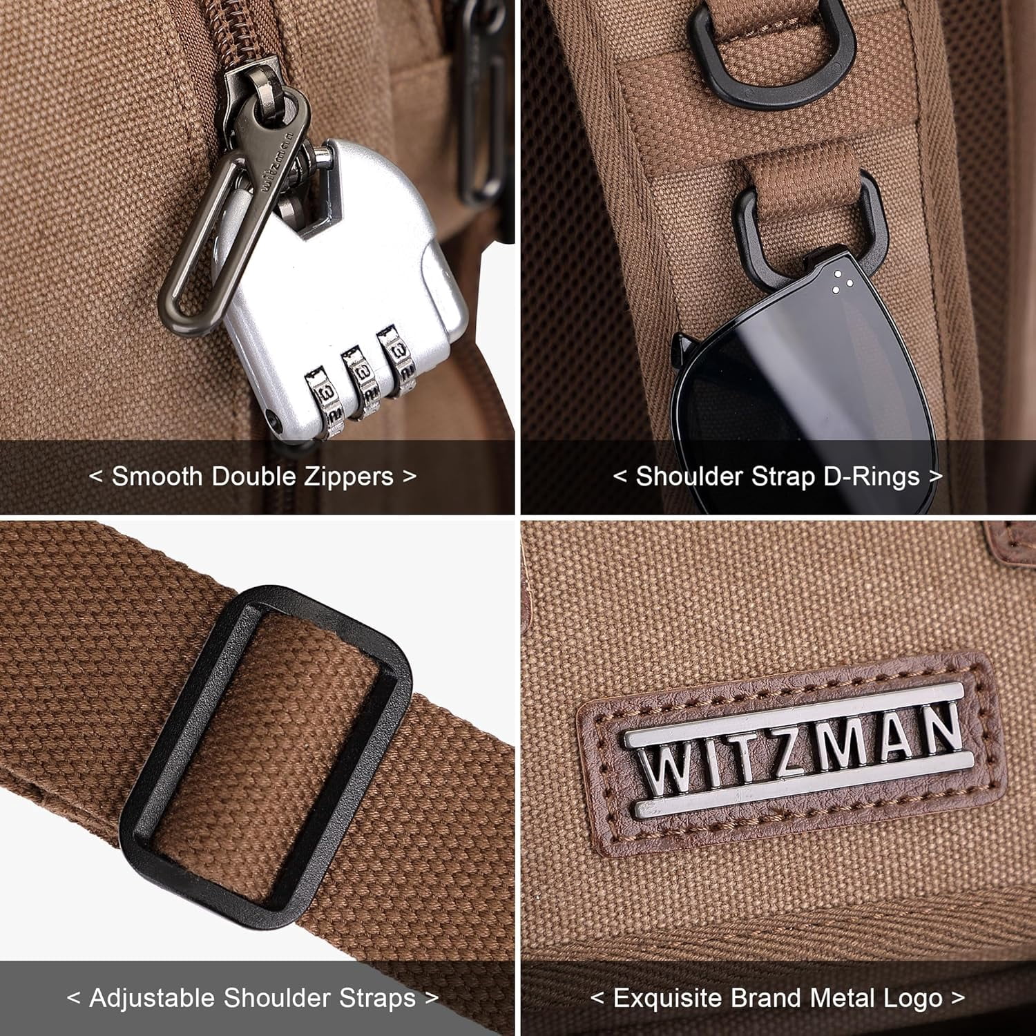 WITZMAN Sling Bag for Men Canvas Large Chest Bags Crossbody Bag with USB Charging Port for Travel Daily Work(A8019 Brown)