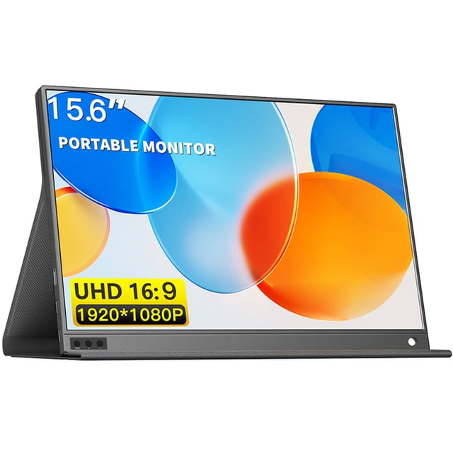 15.6" Portable Gaming Monitor with IPS Display - 1080P 60Hz, 1000:1 Contrast, 250NIT Brightness, 63% sRGB - Mini HD/Type-C Connectivity for Switch/PS4/XBOX, Dual Speakers, Detachable Leather Stand
