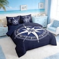 thumbnail image 2 of Manfei Minimalist Blue White Compass Bedding Comforter Set for Kids Boys and Girls, Nautical Print King Bedding Sets, Navy Reversible 7-Piece, 2 of 6