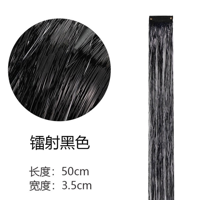 Nvzi 8 piezas/set Extensiones de cabello con purpurina y brillo con clip - Extensiones de cabello brillantes y coloridas para fiestas - Mechas multicolores, postizos con brillo, negro