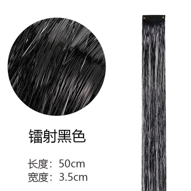 Xiao Hua Juego de 8 extensiones de cabello con clip, brillantes y con destellos de oropel, para fiestas, con mechones multicolores, color negro.