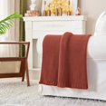 thumbnail image 2 of Chunky Cable Knit Throw Blanket Lightweight Rust 100% Organic Cotton Blanket for Sofa Couch Bed Baby Nursery, Rustic Shabby Chic Modern Farmhouse, 51” x 63” Give Laundering Bag, 2 of 16