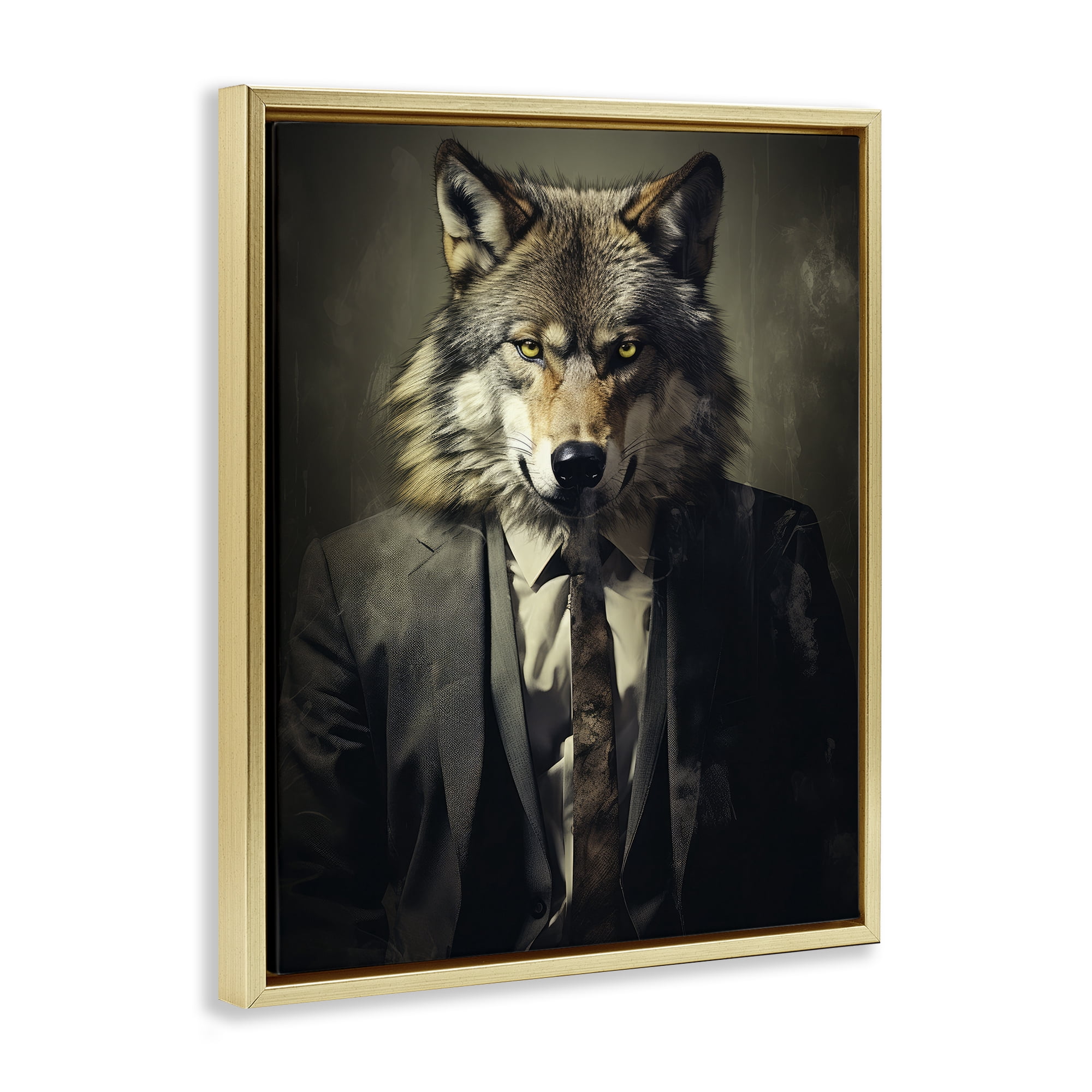 Stupell Industries Fancy Wolf in Suit Gold Framed Floater Canvas Wall Art, design by Ray Powers