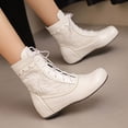 thumbnail image 4 of LOVZFMLL Bottes pour Femmes Bottillons à Lacets Bout Rond Sangles Ajustables Talon Plat Mode Décontracté Bottes Chaussures d'Automne Hiver, 4 of 7