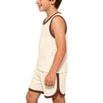 thumbnail image 2 of Zpanxa Boys Summer Outfits Kids Summer Solid Color Round Neck Sleeveless Top and Shorts Two Piece Outfit Beige 1 Years, 2 of 8