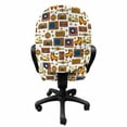 thumbnail image 3 of 90s Office Chair Slipcover, 90s Theme with Old Style House Devices Roller Skate Shoes Fun Dance Style Retro Pattern, Protective Stretch Decorative Fabric Cover, Standard Size, Mustard, by Ambesonne, 3 of 5