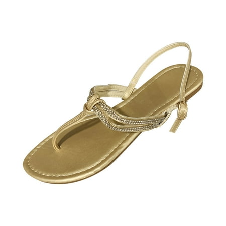 

Inkach Summer New Womens Shoes Rhinestone Sandals Flat-Bottomed Beach Sandals