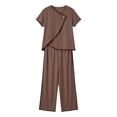 thumbnail image 6 of Two Piece Pant Set For Women Button Slit Hem Business Casual Daywear Summer Casual Pull On Travel Wear Relaxed Fit Straight Leg Wide Leg High Rise, 6 of 6