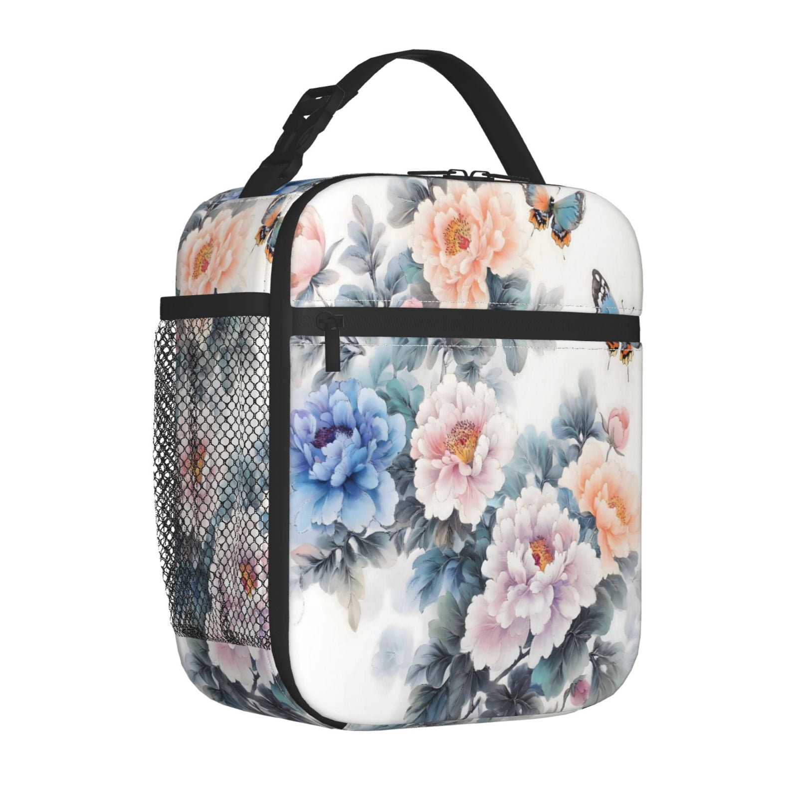 Lunch Bag For Women Men Insulated Portable Lunch Box Bento Box Office Picnic Travel Cooler Bag Flowers And Butterflies
