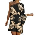 thumbnail image 2 of Women's Kaftan One Shoulder Mini Dresses Sexy Boat Neck Batwing Sleeve Trendy Printed Oversized Vintage Short Dress, 2 of 8