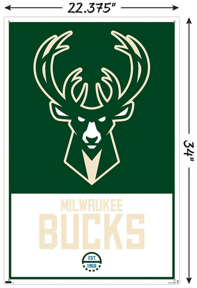 NBA Milwaukee Bucks - Logo 21 Wall Poster with Push Pins, 22.375" x 34"