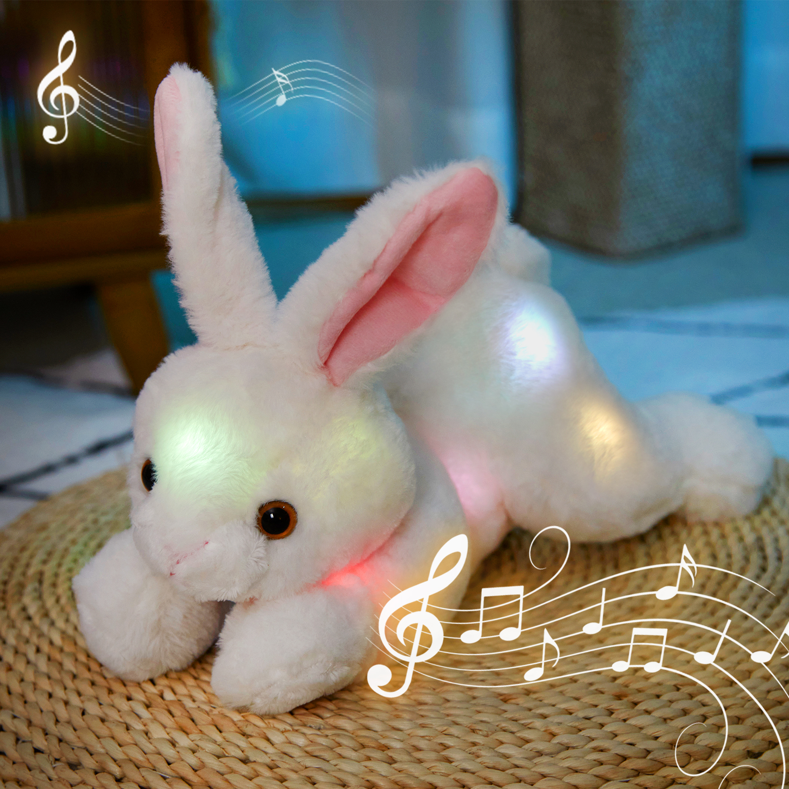 SpecialYouGlowing Music Party Plush Rabbit Toy, LED Night Light Singing Soothing Music Plush Rabbit Toy, Suitable for Toddlers and Children's Christmas Birthday Gifts