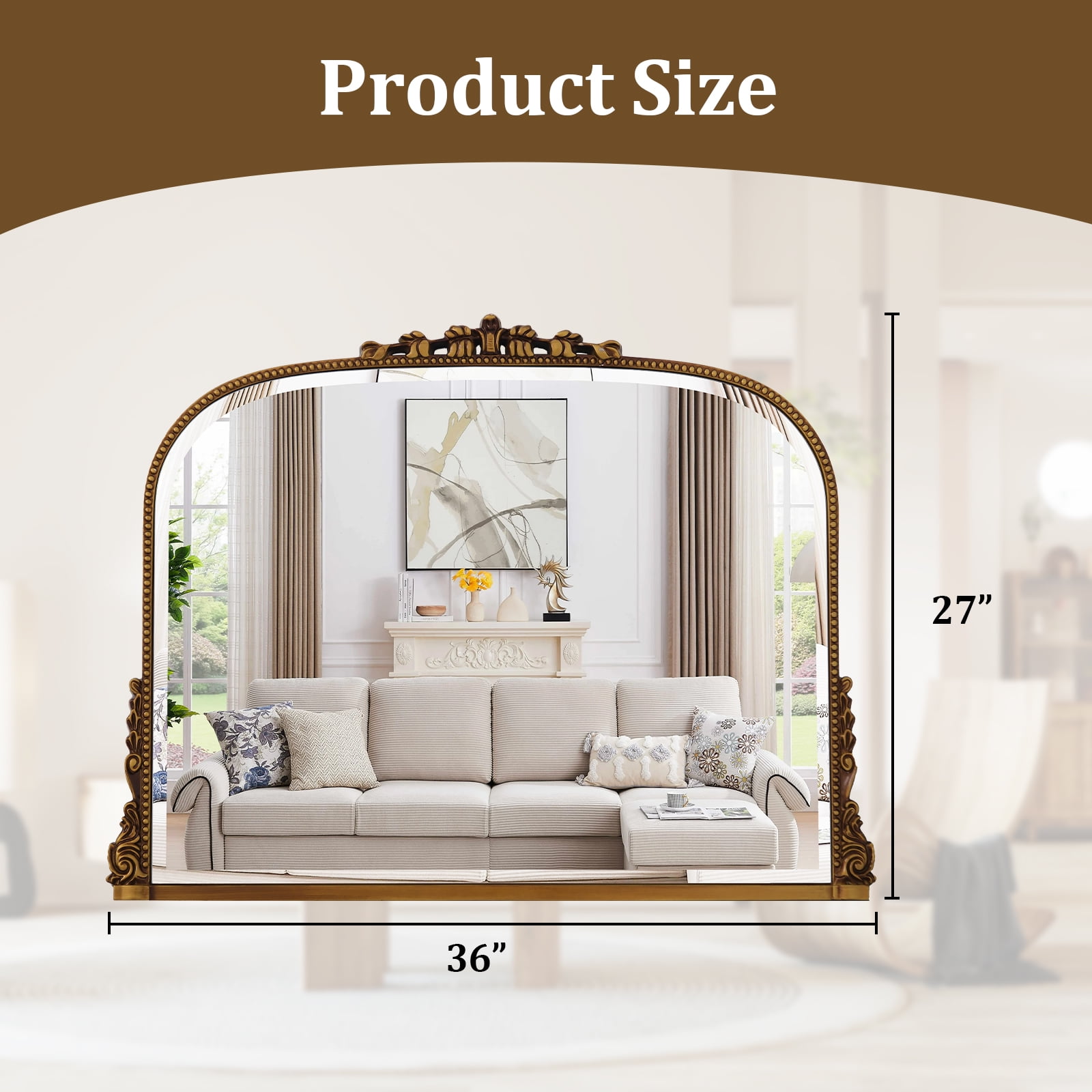 YVANLA 27"x36" Vanity Bathroom Mirror Decor Wall Mirror, Antique Gold