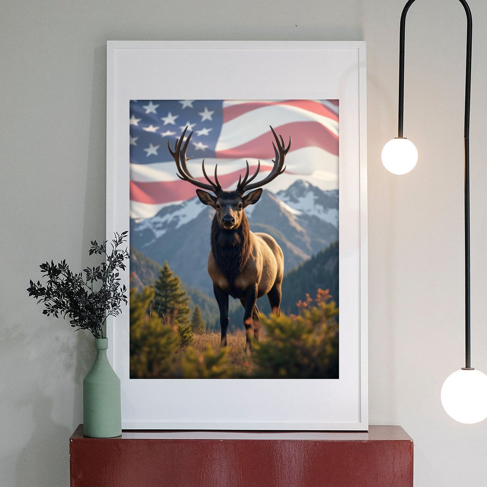 Diamond Art Kit for Adults, Flag Mountain Elk Scenery Diamond Painting for Adults Beginners, DIY Diamond Art Painting Kits, 5D Diamond Painting Crafts for Home Decor 12x16 Frameless