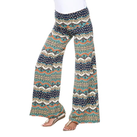 Blue Stretch Pants - Women's Bohemian Printed Palazzo Pants