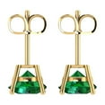 thumbnail image 3 of 14K Solid Gold Push Back Stud Earrings for Women | 3 cttw Round Cut Simulated Emerald | Yellow Gold, 3 of 4