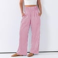 thumbnail image 6 of Women's Fashion Loose Pleated Elastic Waistband Pocket Striped Casual Pants for Modern and Relaxed Style,Pink,L, 6 of 6