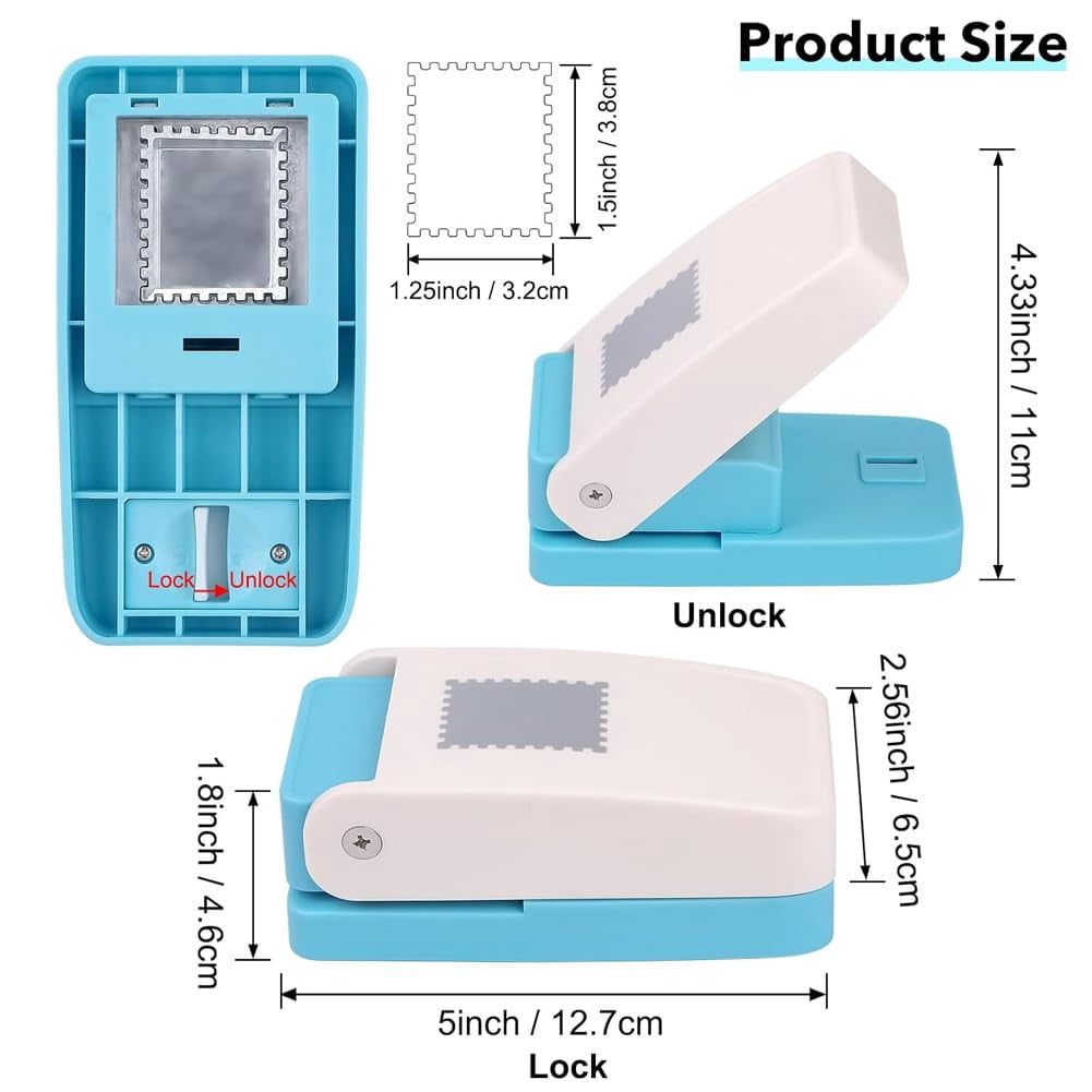 Stamp Puncher, 1.5x1.2 Inch Rectangular Postage Stamp Hole Punch, Lever Action Paper Stamps Cutter for Scrapbooking, Card Making, DIY Crafts Supplies,Photographic Paper (1.5 * 1.5"2pcs)