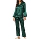 thumbnail image 2 of Conjunto de salón de satén para mujer INSPIRE CHIC, camisa de botones de manga larga con pantalones, pijamas de seda S verde oscuro, 2 of 6