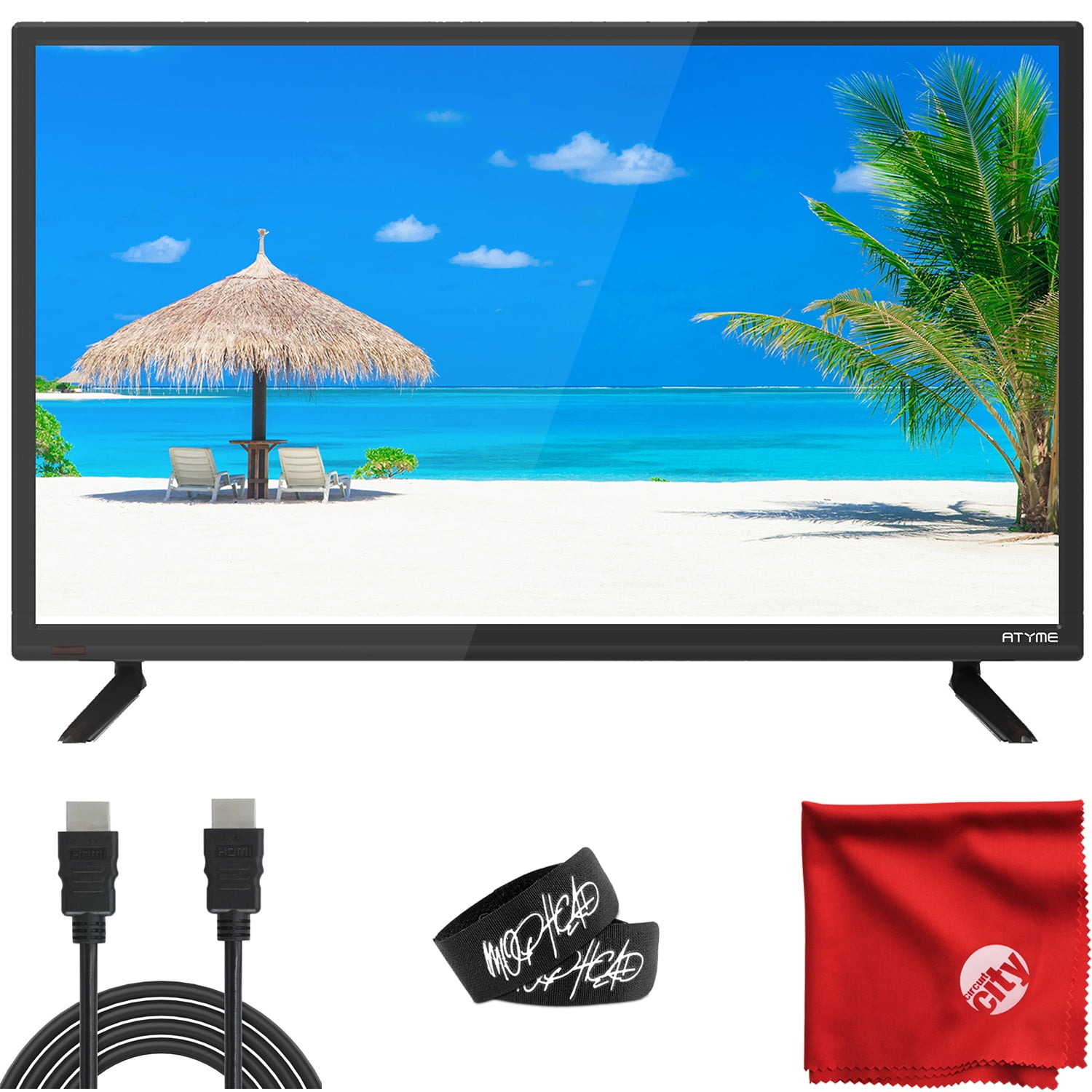 ATYME 24-Inch 720p 60Hz LED HD TV (240AH5HD) Lightweight Slim Built-in with HDMI, USB, VGA, High Resolution Bundle with Circuit City 6-Foot Ultra High Definition 4K HDMI Cable & Accessories (4 Items)