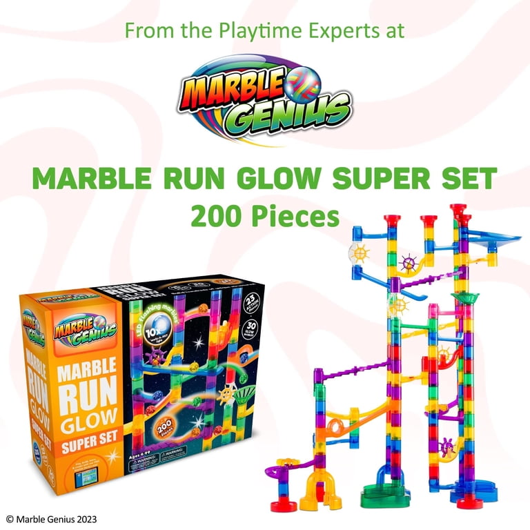 Marble Genius Ensemble de piste de course de billes lumineuses de 300 pièces pour les enfants de 4 ans et plus, brillant dans le noir, bloc de construction éducatif STEM, manuel d'instructions